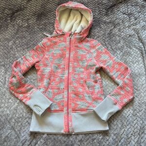 Zella long sleeve pink coral grey Aztec print hoodie jacket size small